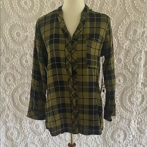 Habitat Yellow & Black Plaid Top Buttons up